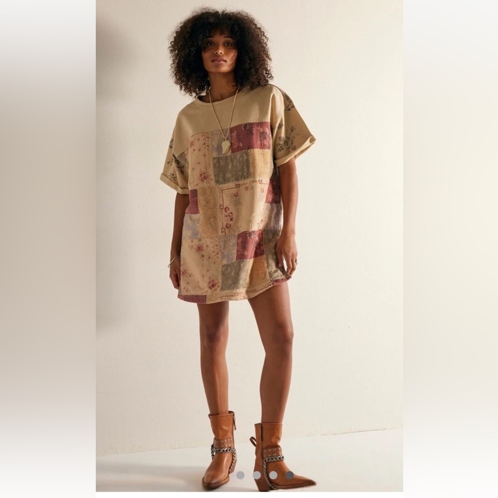 Free People Lover Sweatshirt Patchwork Quilted Floral Oversized Eggnog Combo